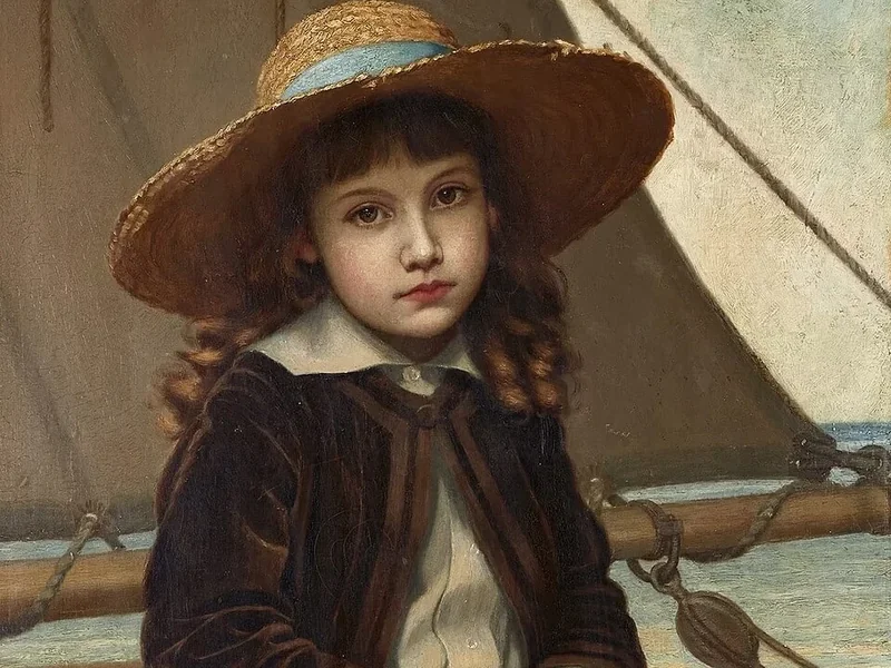 1847-Phoebe A. Pickering Hoyt Jenks - Bambina con Cappello di Paglia e Abito di Velluto Pesca